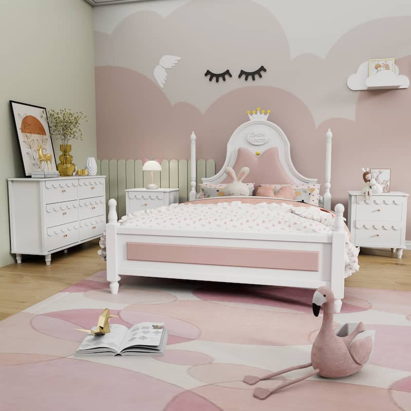 Lace Trim 6-Drawer Dresser with Nightstand Kids' Bedroom Dream Storage