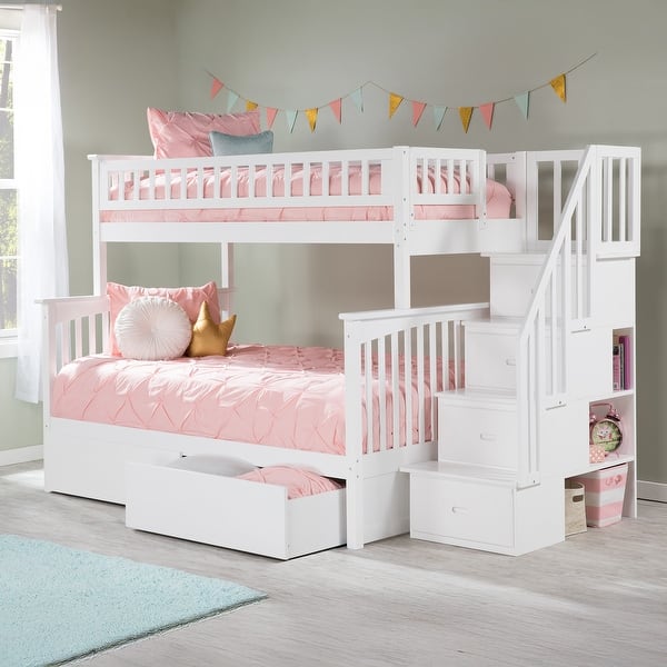 Columbia Twin over Full Solid Wood Staircase Bunk Bed with 2 Storage ...