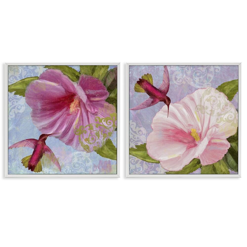 Stupell Hummingbirds & Poppy Bulbs Framed Giclee Art Design By Sasha (Set of 2)