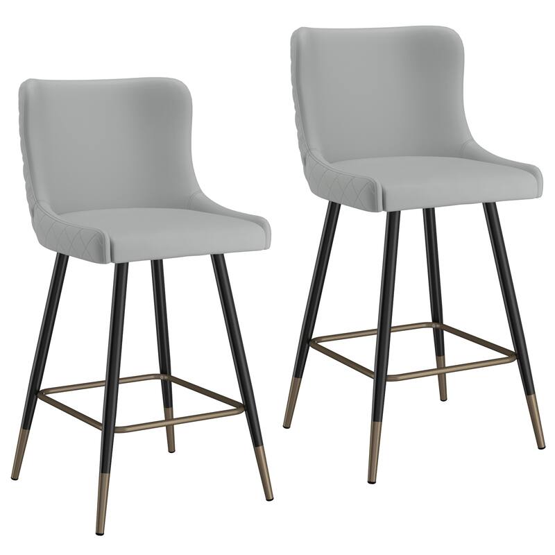 Contemporary Faux Leather and Metal 26" Counter Stool, Set of 2 - N/A