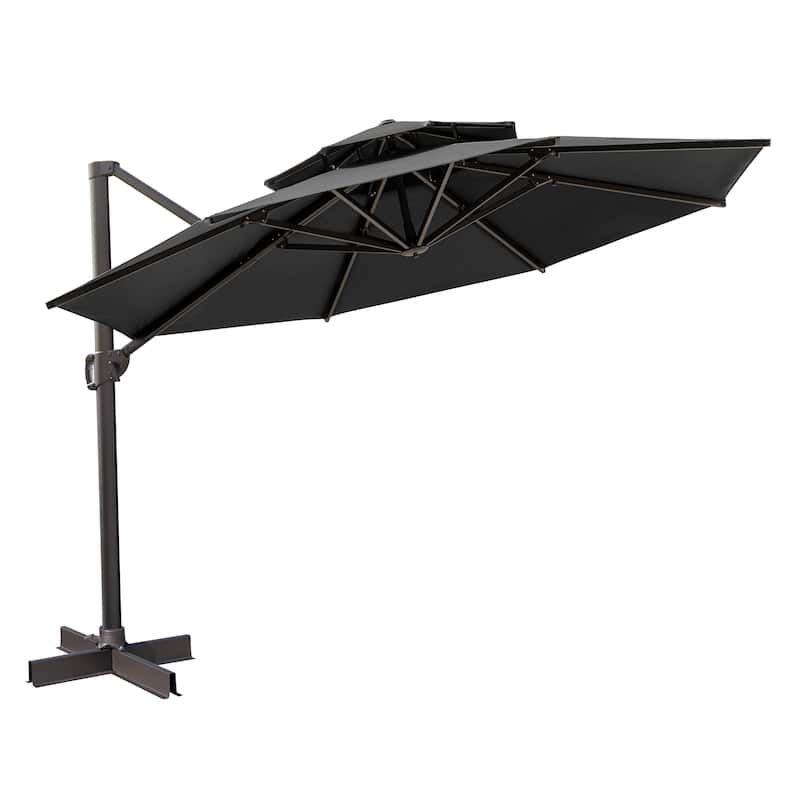 Crestlive Products 11.5' Double Top Round Patio Cantilever Offset Umbrella With Cross Base - Black