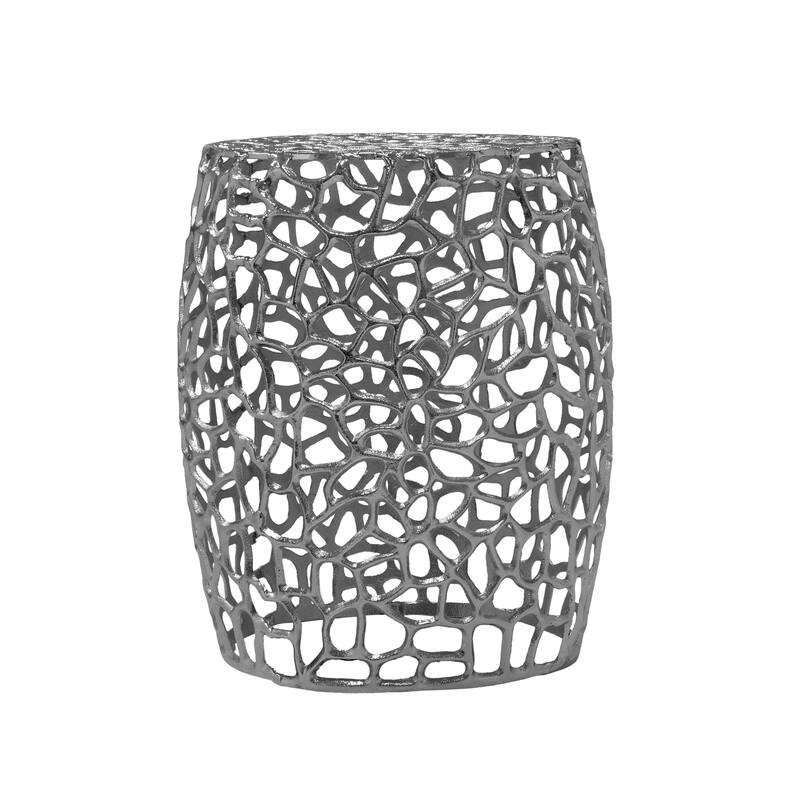 Roomfitters Aluminum Drum End Table with Intricate Openwork Accent Table for Living Room