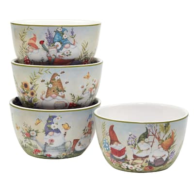 Certified International Garden Gnomes 24 oz. Ice Cream/Dessert Bowls, Set of 4 Assorted Designs - 24 Oz.