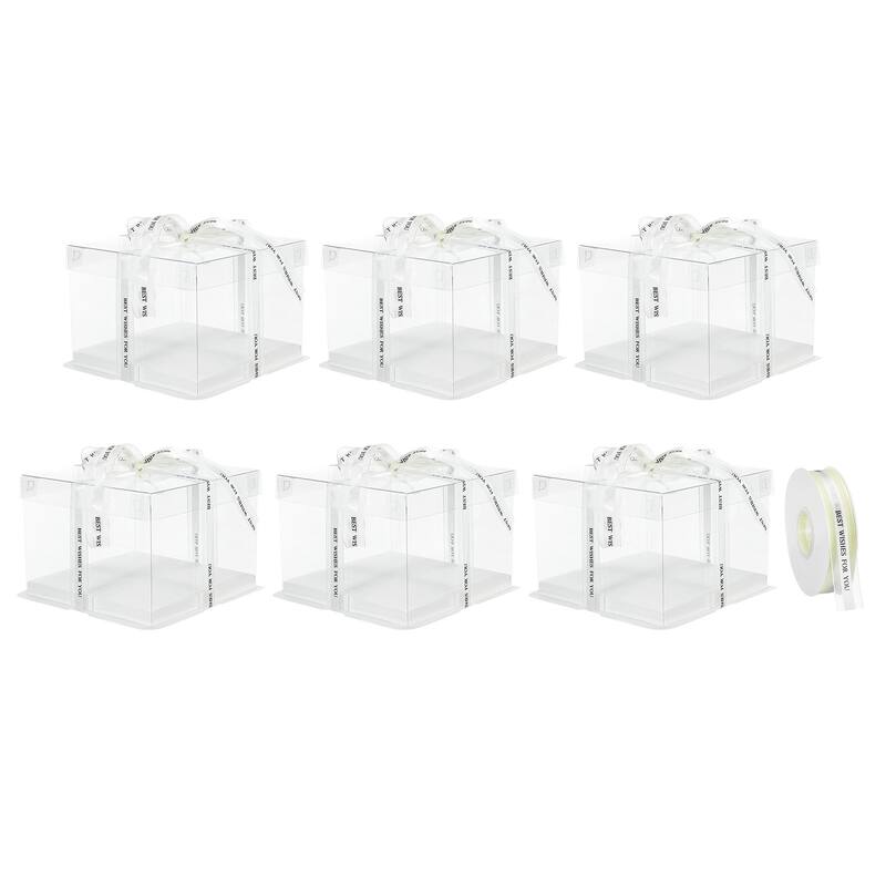 Clear Cake Box with Ribbon, 6Pcs 7"x7"x5" for 4 Inch Cake Packing