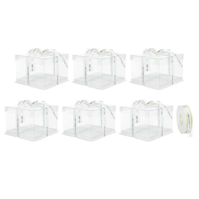 Clear Cake Box with Ribbon, 6Pcs 7"x7"x5" for 4 Inch Cake Packing