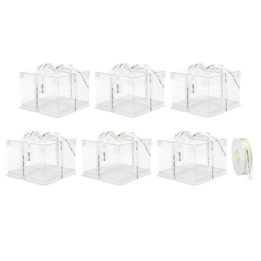 Clear Cake Box with Ribbon, 6Pcs 7"x7"x5" for 4 Inch Cake Packing