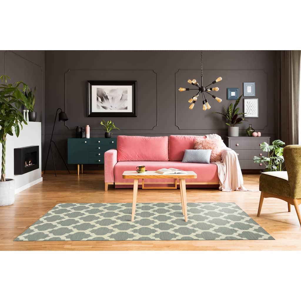 Gray Contemporary Trellis Flatweave Reversible Moroccan Area Rug - Modern and Versatile - 10' x 14'