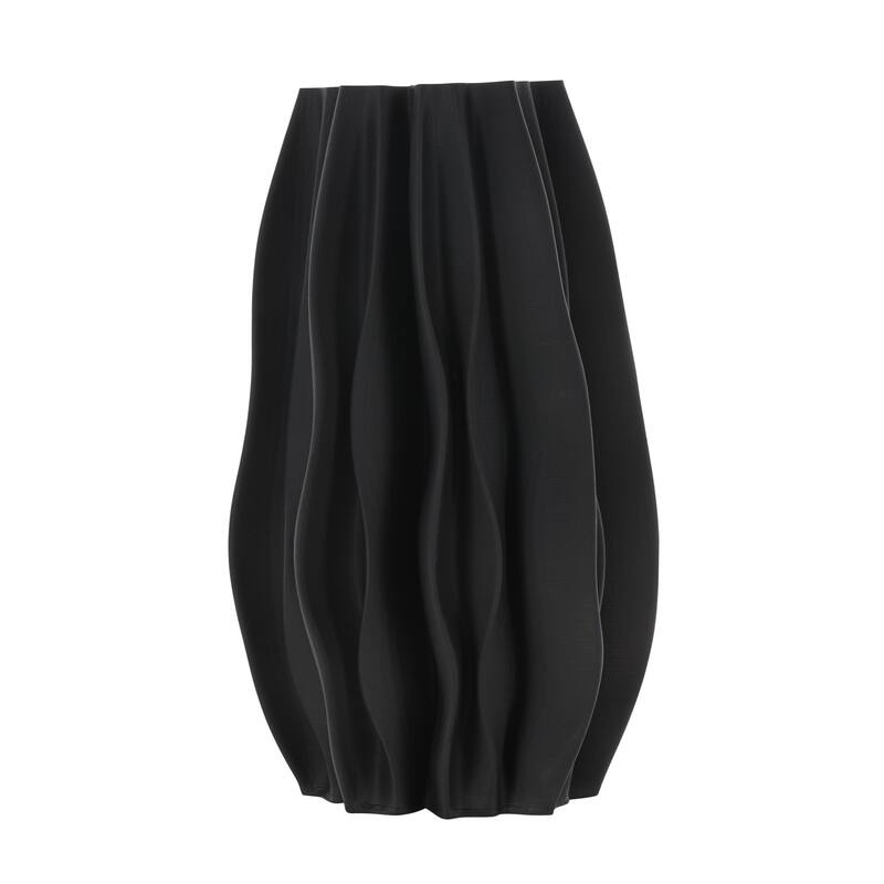 Ceramic Abstract Dimensional Wavy Ribbed Decorative Vase with Floral Shaped Rim - Black - Roche River Decor