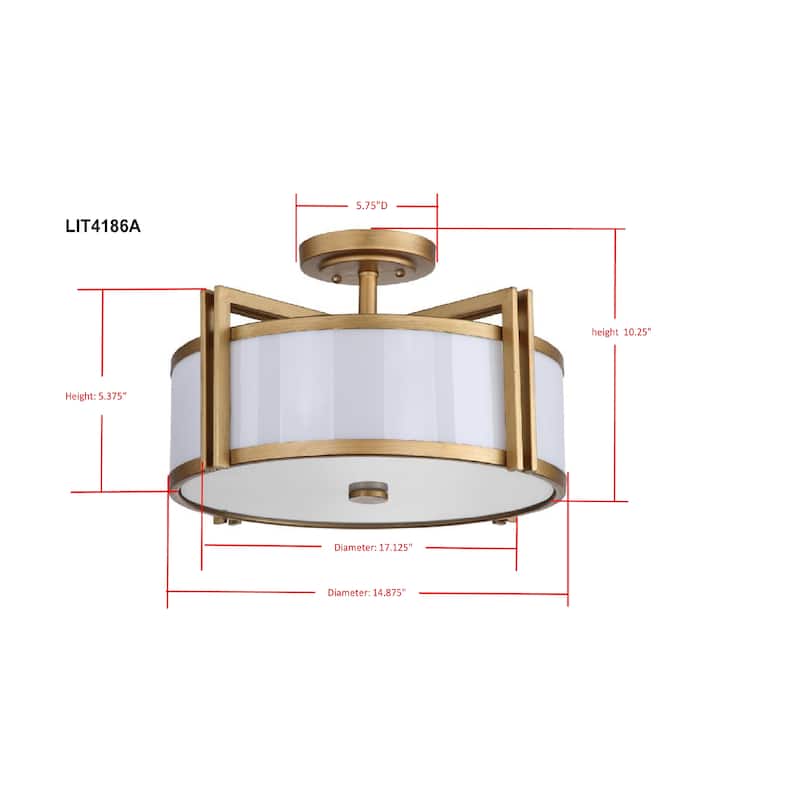 SAFAVIEH Lighting Jolie Orb Drum 3-Light Gold Ceiling Light - 17.125"x17.125"x10.25" - 17Wx17Dx10H