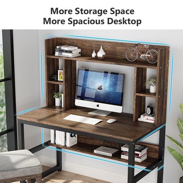 Vintage Computer Desk Home Office Study Table Gaming Desk with Storage Shelves