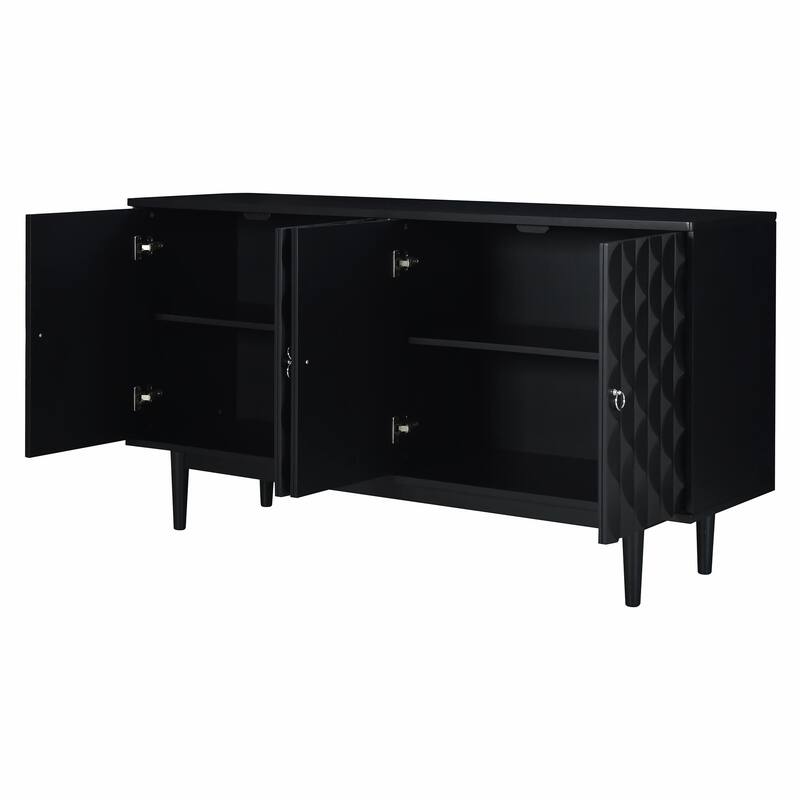 Modern 4-Door Sideboard with Convex Pattern Doors and Silver Handles