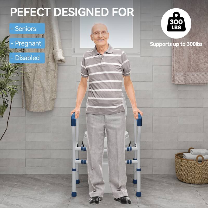 Toilet Safety Frame with Adjustable Width and Height, Anti-Slip Handles and Feet, Capacity up to 300 LBS