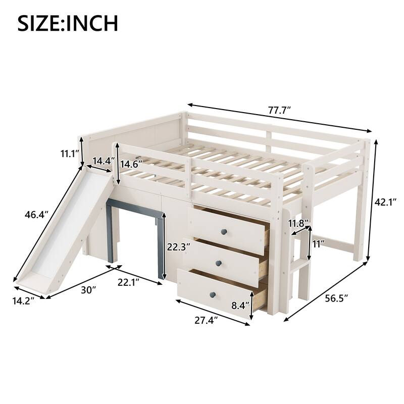 Full Size Low Loft Bed with Slide, Stairs, and Storage by Harper&Bright Designs