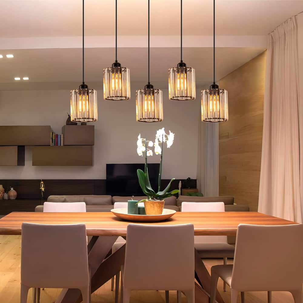 Starsky 5-Light 32in. Modern Crystal Linear Chandelier Cluster Cylinder Glass Kitchen Island Light
