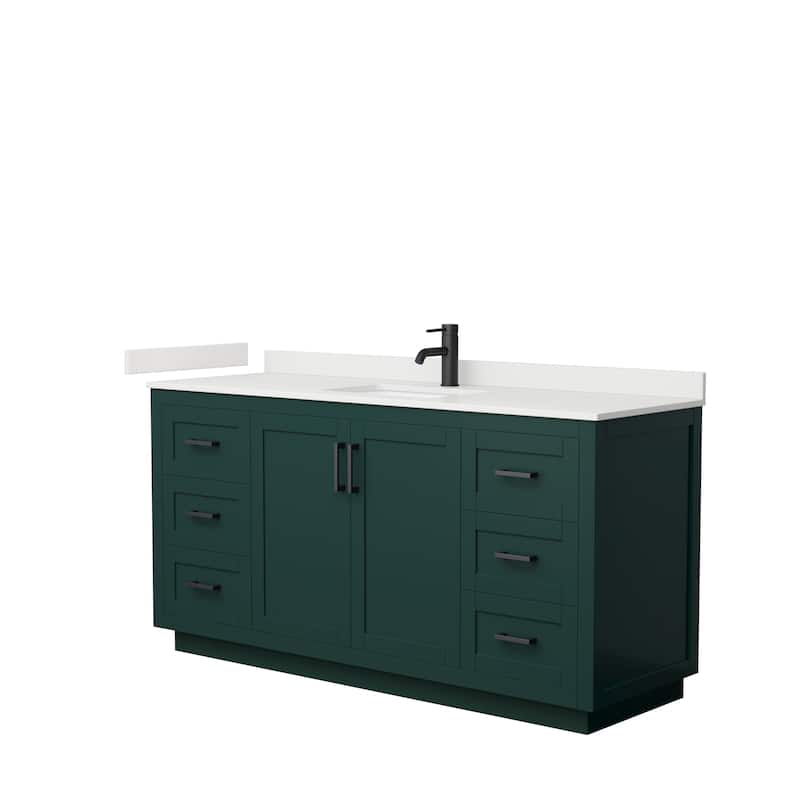 Miranda 66-inch Single Vanity, Quartz Top - Green, Black Trim, White Quartz Top