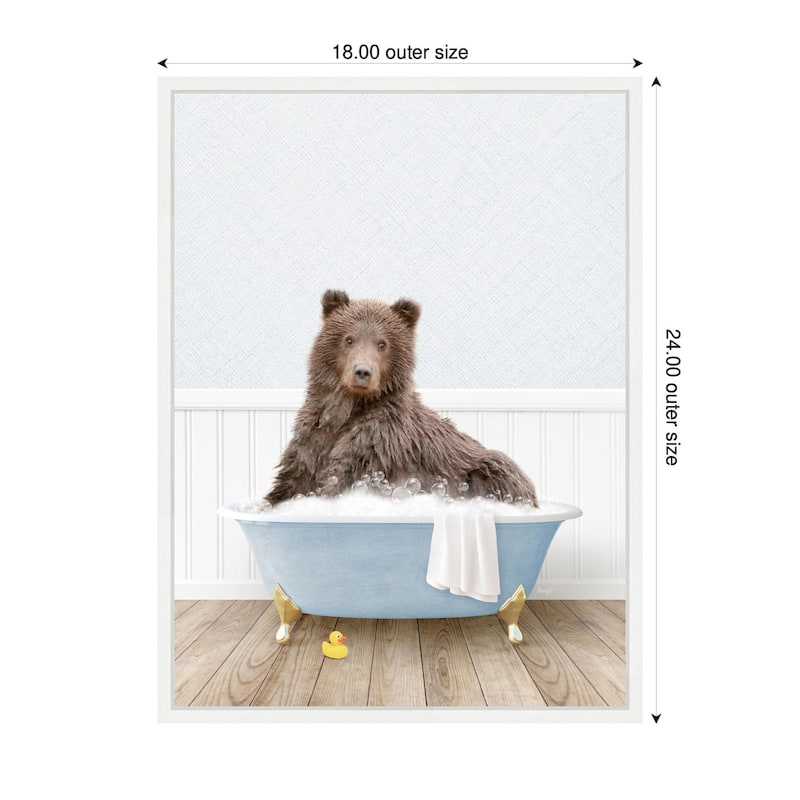 Kate and Laurel Sylvie Bear in Cottage Blue Bathtub Framed Canvas by Amy Peterson