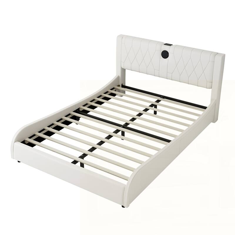 Faux Leather Upholstered Platform Bed with Thickened Headboard