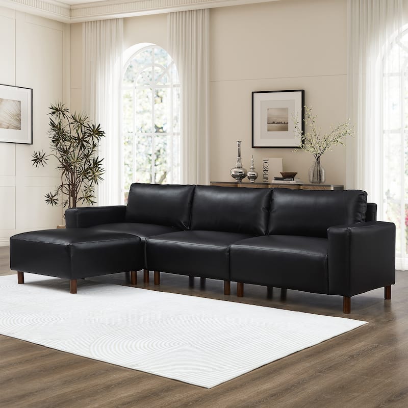 Roomfitters Modern Sectional Sofa, Comfortable L-Shaped Upholstered Couch with Solid Wooden Legs for Living Room - Black