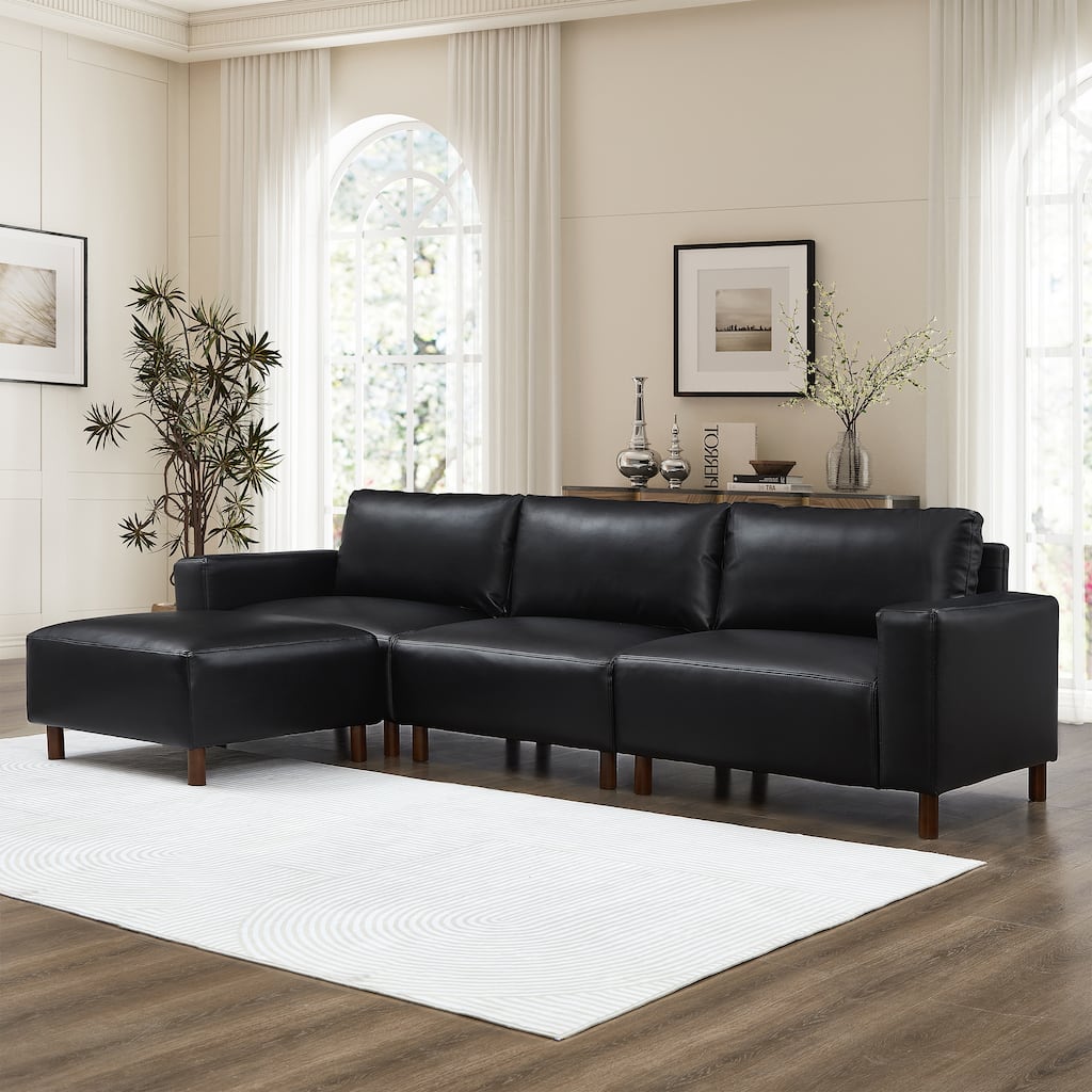 Roomfitters Modern Sectional Sofa, Comfortable L-Shaped Upholstered Couch with Solid Wooden Legs for Living Room