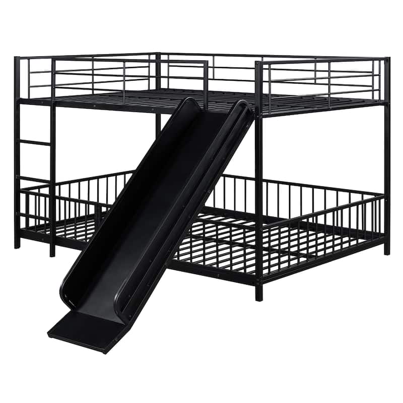 Full over Full Size Metal Bunk Bed with Slide and Guardrails for Kids, Boys and Girls, Bedroom