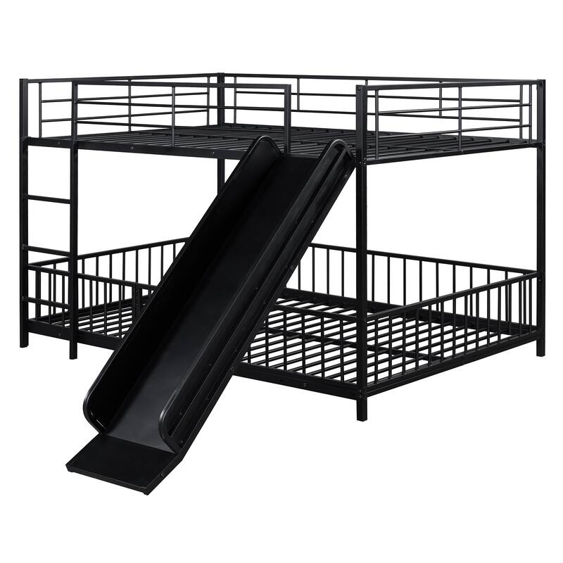Metal Bunk Bed with Slide and Guardrails for Kids, Boys and Girls, Bedroom