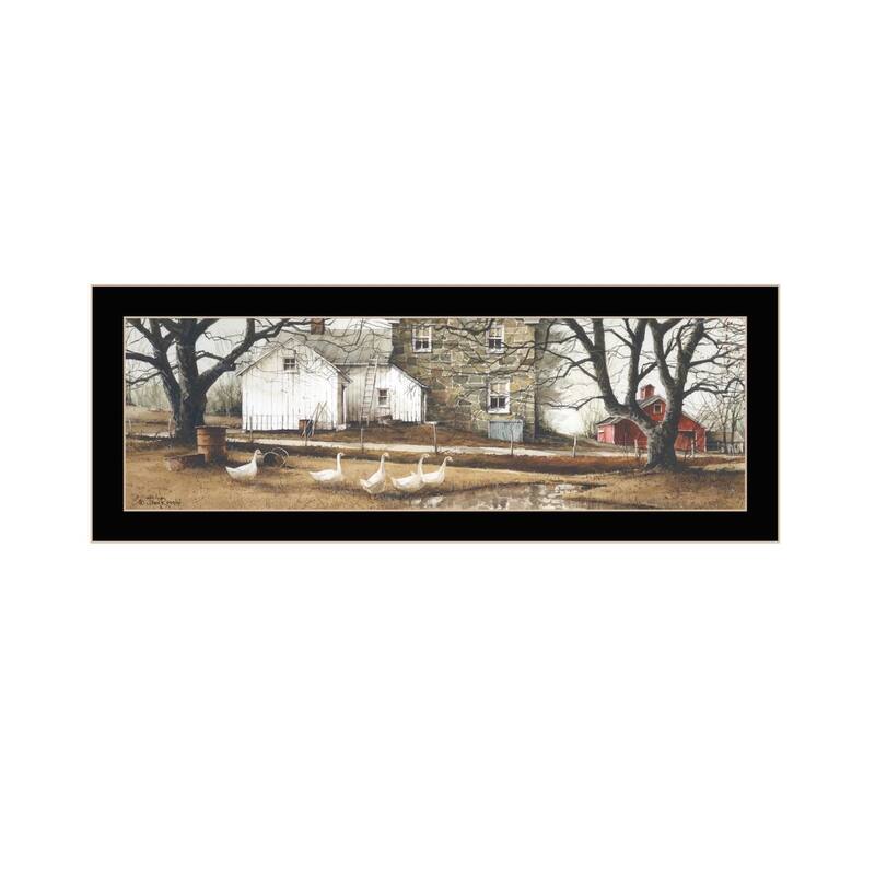 TrendyDecor4U Farmhouse "Puddle Jumpers" Framed Print Wall Art by John Rossini - Blue, Green, White, Tan, Earth Tones