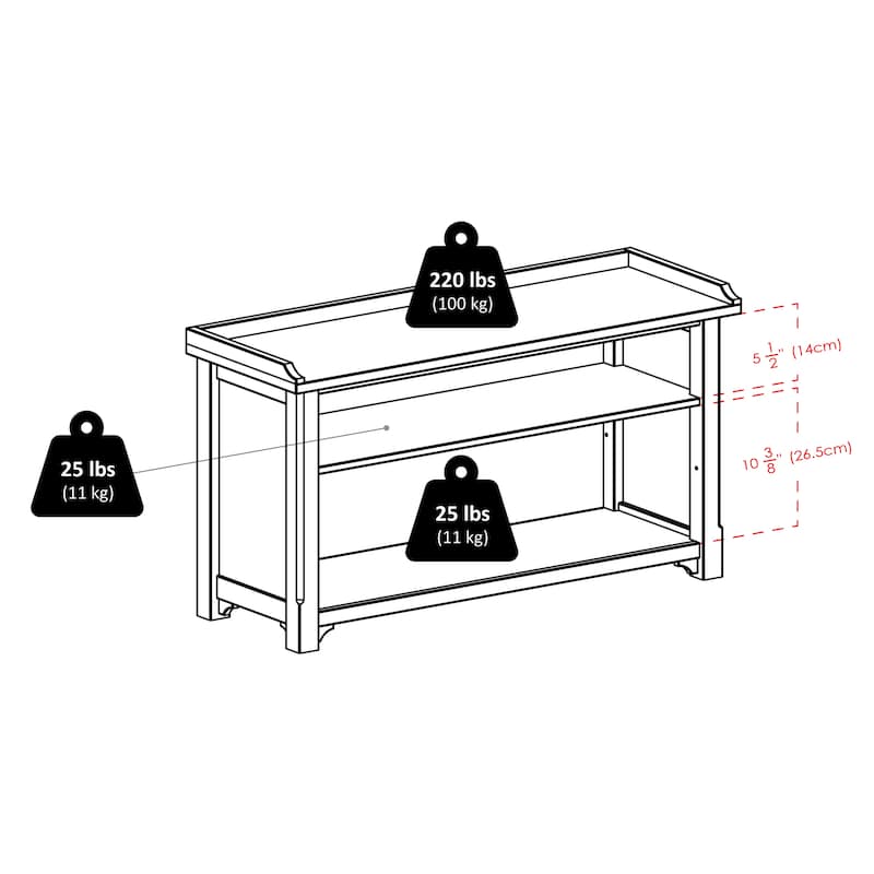 Verona 4-Pc Storage Bench with 3 Foldable Fabric Baskets, Walnut and Black - 40 x 14.2 x 22 inches