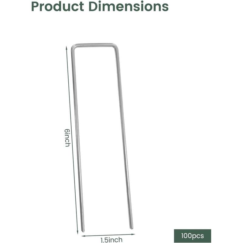 6 Inch Garden Stakes Galvanized, U-Type Turf Staples, Garden Stakes Landscaping Staples for Weed Fabric Barrier Ground Cover