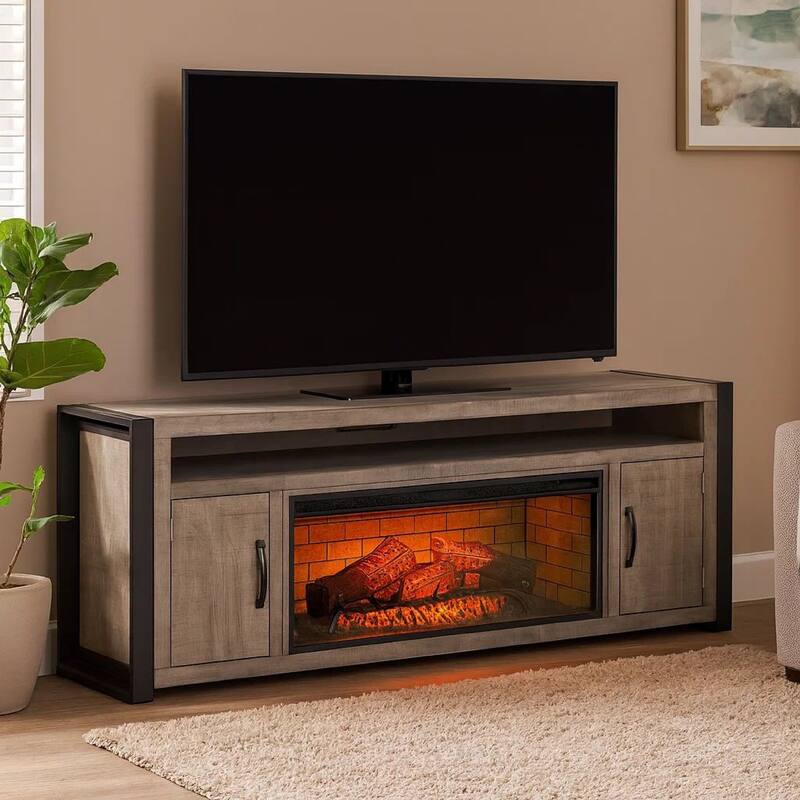 Zeka TV Console with Electric Fireplace Insert Space, Soundbar Shelf, Gray