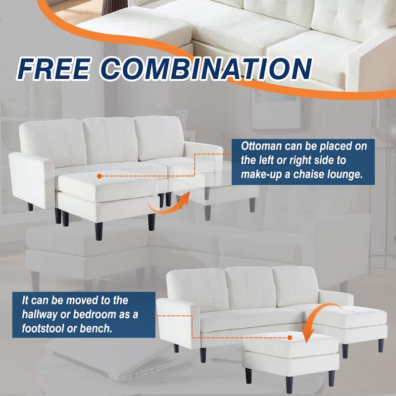 Javlergo Convertible Sectional Sofa, L Shaped Couch with Linen Fabric, Reversible 3-Seater Lounge Couch for Living Room