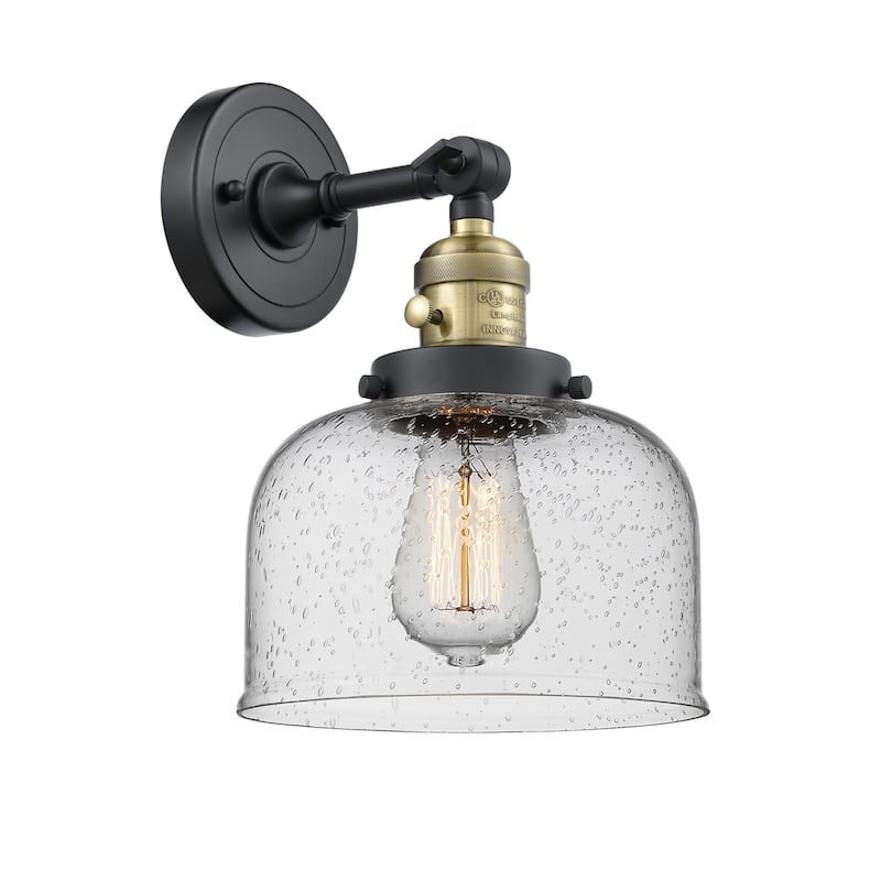 Innovations Lighting Large Bell Single Light 12" Tall Bathroom Sconce - Black Antique Brass / Seedy