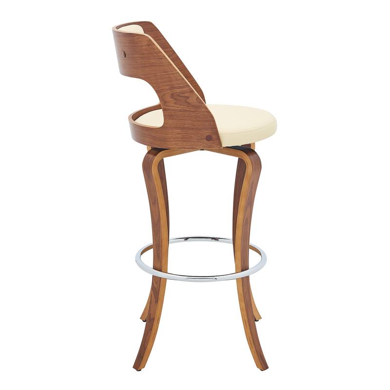 Grady Walnut Wood Upholstered Swivel Bar or Counter Stool