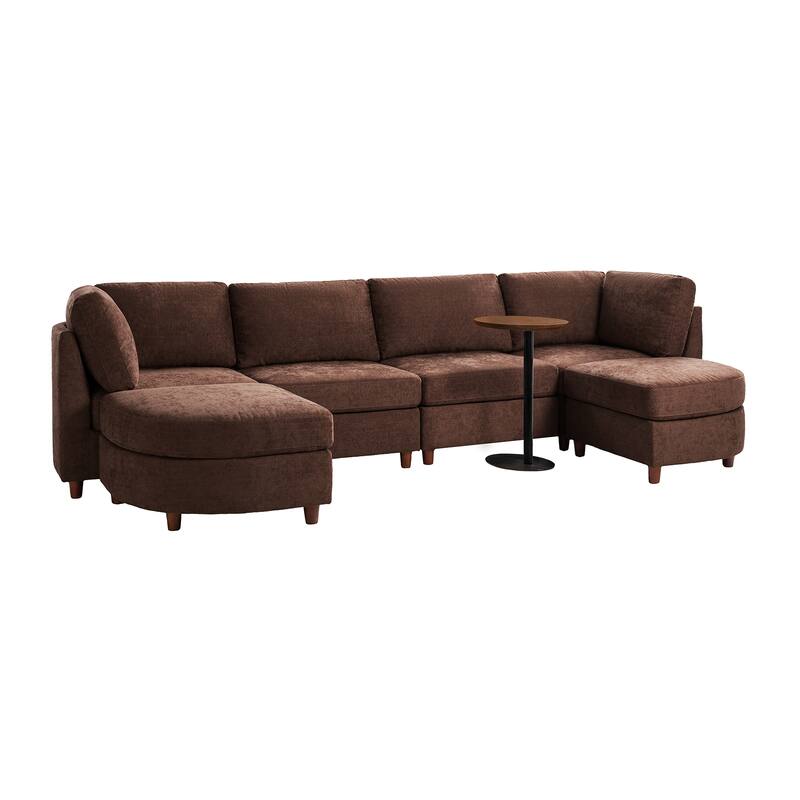 Mattia 125" Modern Under-seat Storage Sectional Sofa with Round Table and Solid Wood Legs by HULALA HOME