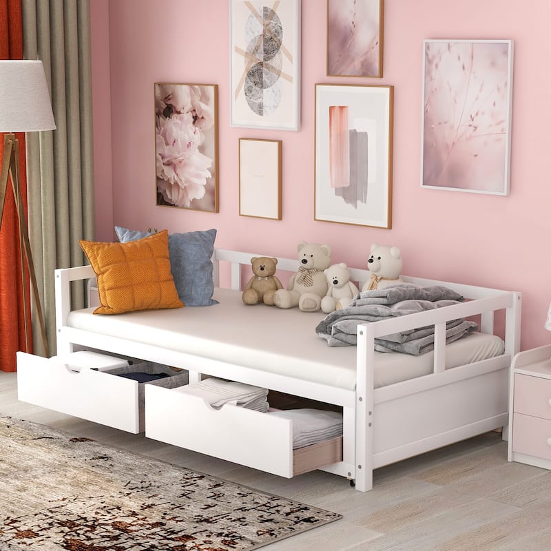 Extendable Daybed Sofa with Trundle Bed and Storage - Pine Wood