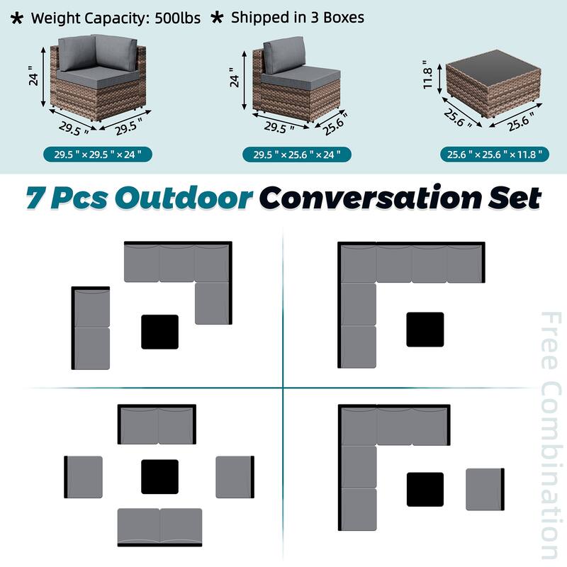 7-Piece Wicker Outdoor Sectional Seating Group with Cushions