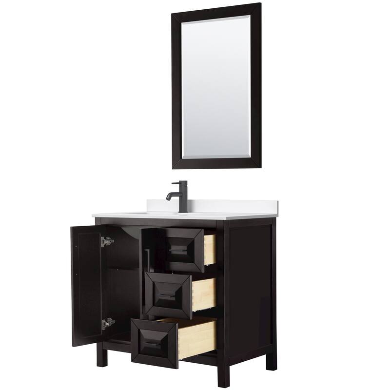 Daria 36-inch Single Vanity, Single Hole Quartz Top, 24-inch Mirror