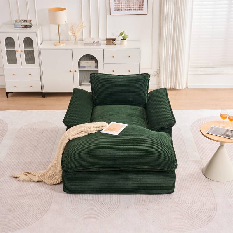 Oversized Single Chaise Lounge Sofa Armchair for Living Room, Corduroy Upholstered Accent Reading Chair Lounge Chair - Green