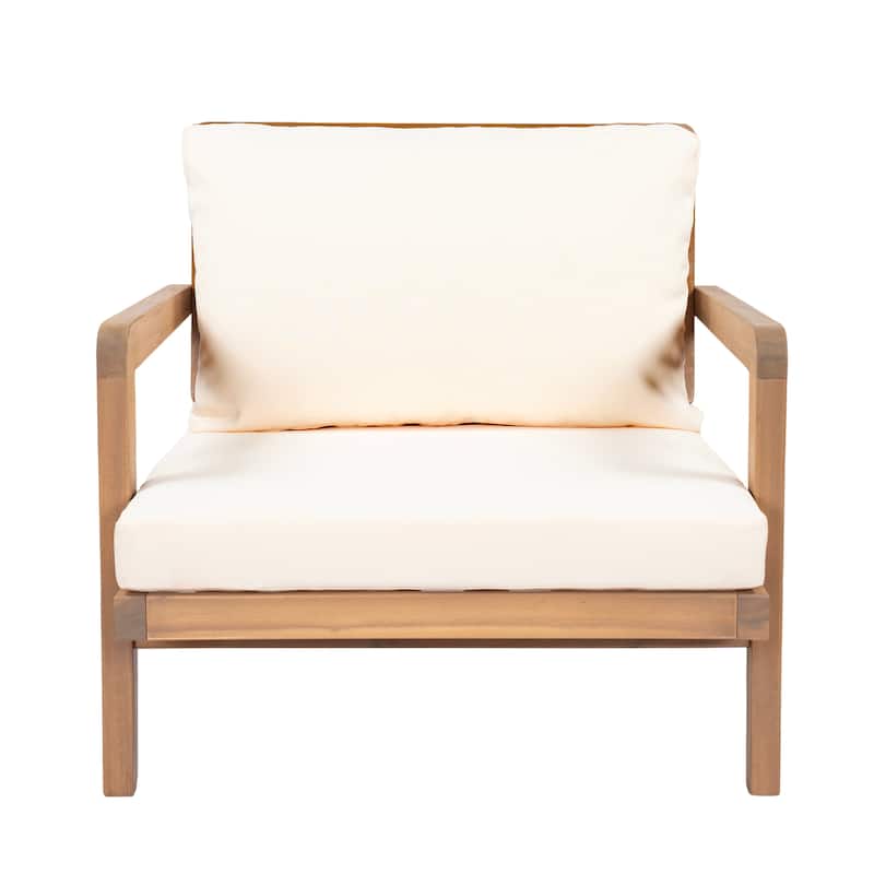 Christopher Knight Home Kaelith Acacia Wood Lounge Chair with Wicker Backrest and Cushion