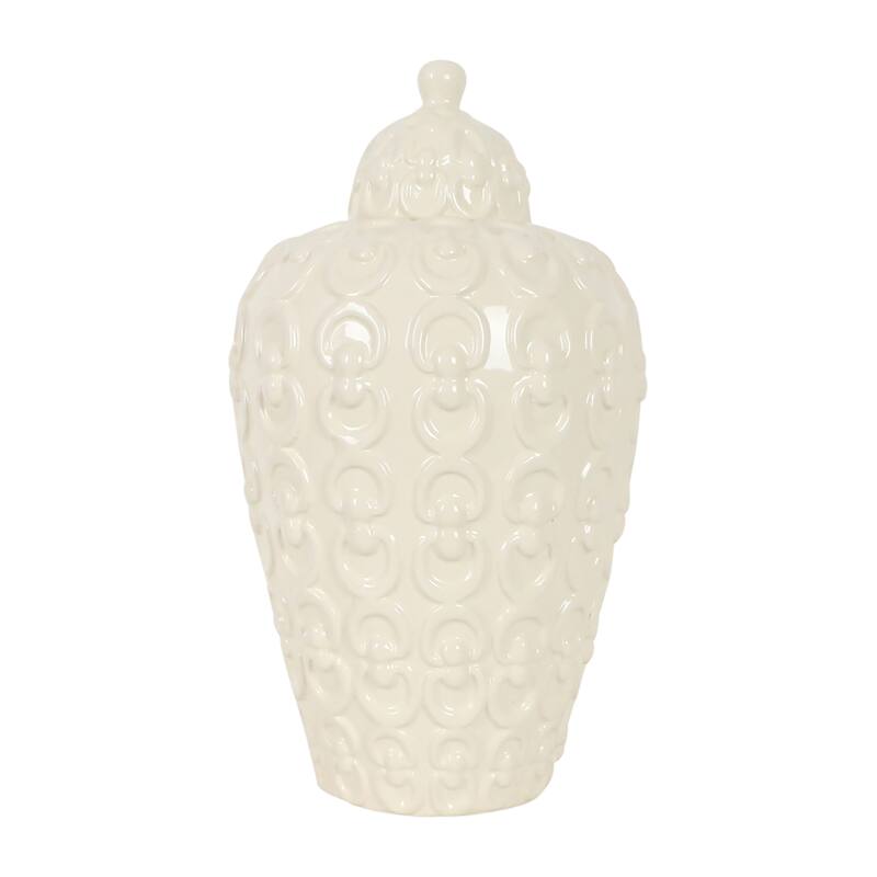 Sagebrook Home Ceramic 12" Chain Texture Jar, Round, 12"H, Chain