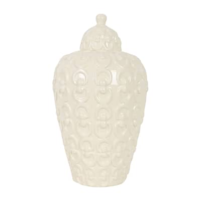 Sagebrook Home Ceramic 12" Chain Texture Jar, Round, 12"H, Chain