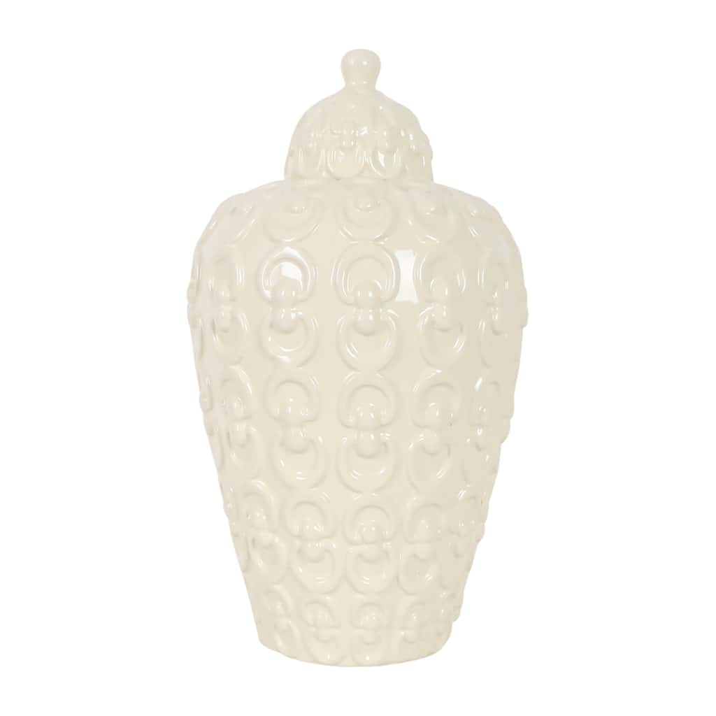 Sagebrook Home Ceramic 12" Chain Texture Jar, Round, 12"H, Chain