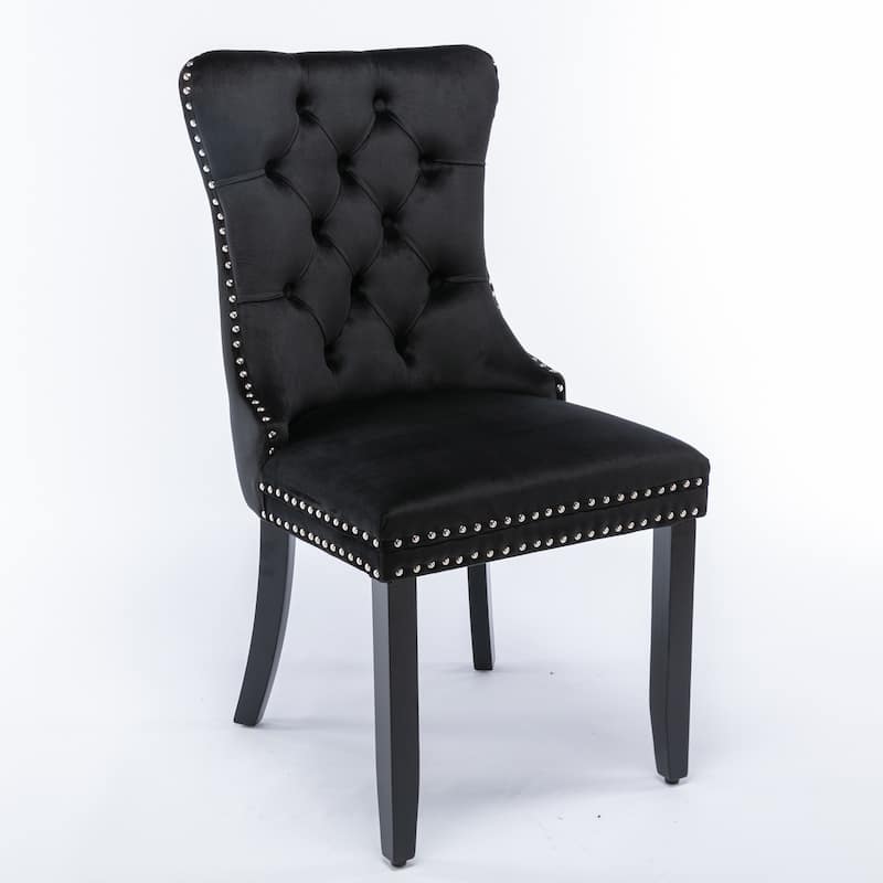 High-end Tufted Solid Wood Contemporary Velvet Upholstered Dining Chair with Wood Legs Nailhead Trim 2-Pcs Set
