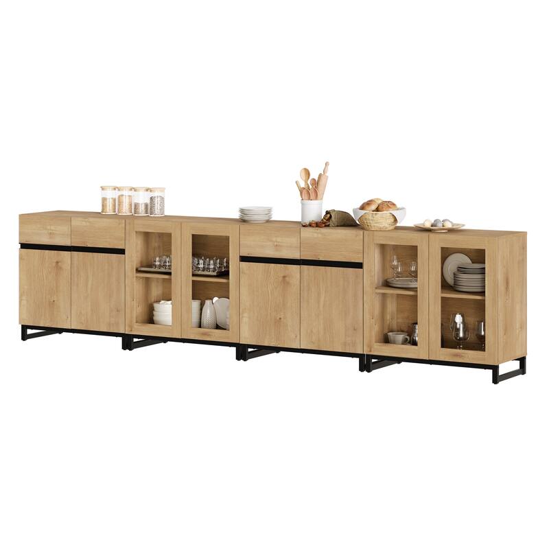 Modern Dresser with Adjustable Shelves, 4 in 1 Storage Cabinet with Glass Doors