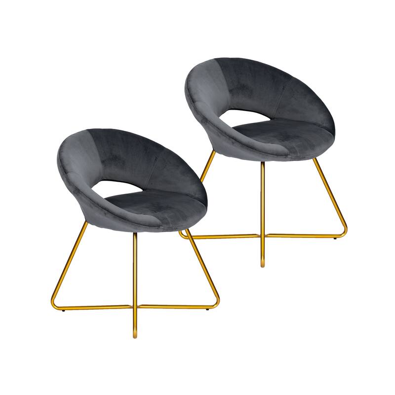 Porthos Home Reine Leisure Accent Chairs Set of 2, Velvet Upholstery, Gold Legs - Dark Grey