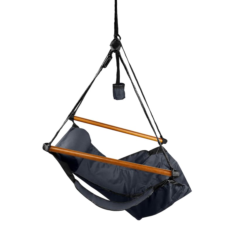 Deluxe Hanging Wood Zero-gravity Hammock Chair with Cup Holder