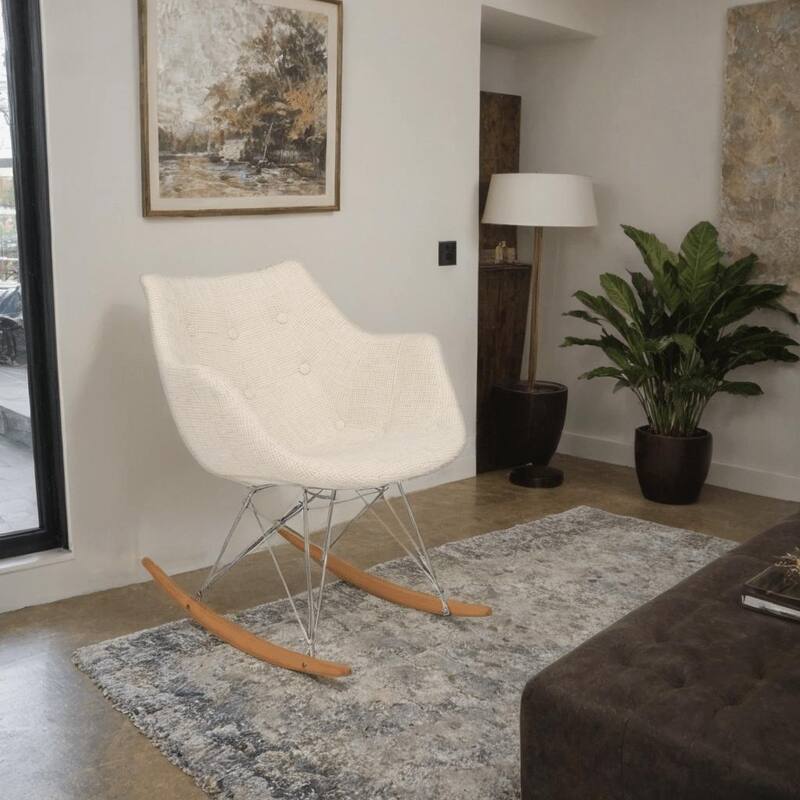 Willow Modern Polyester Upholstered Rocking Chair with Solid Wood Base and Eiffel Metal Frame for Home Living Room or Bedroom