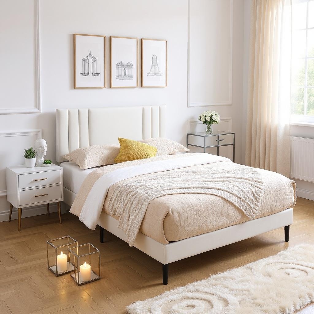 Adjustable Upholstered Bed Frame, Faux Leather Platform with Storage Under