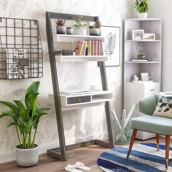 slide 2 of 12, Tali Contemporary 2-Shelf Leaning Desk with Drawer by Furniture of America Dark Grey/White