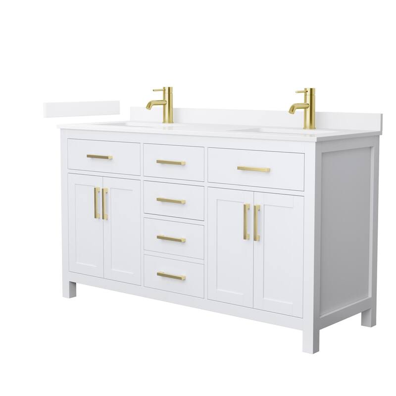 Wyndham Collection WCG2424-60D-QTZ-UNSMXX Beckett 60" Free Standing - White / White Quartz Top / Brushed Gold Hardware