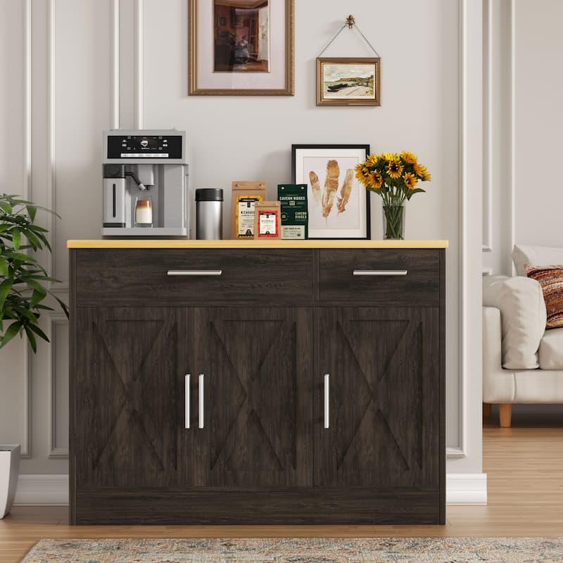 Futzca Sideboard Buffet Cabinet, Kitchen Storage Cabinet - 2 Drawers - Dark Brown